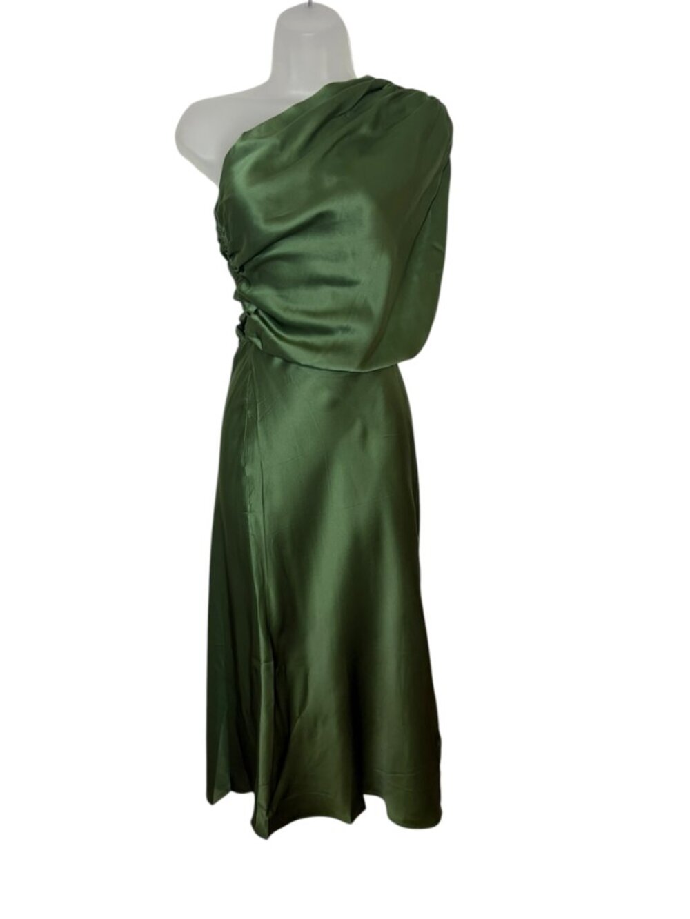 Amanda Uprichard Dupree Silk Dress Green One Shoulder NWT Small - Picture 2 of 7